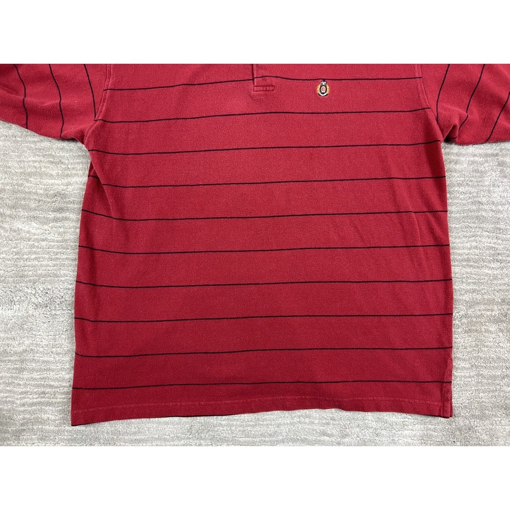 Bugle Boy Polo Shirt Mens XXL Red Striped Short Sleeve Vintage 90s Cotton Pique - Picture 3 of 10